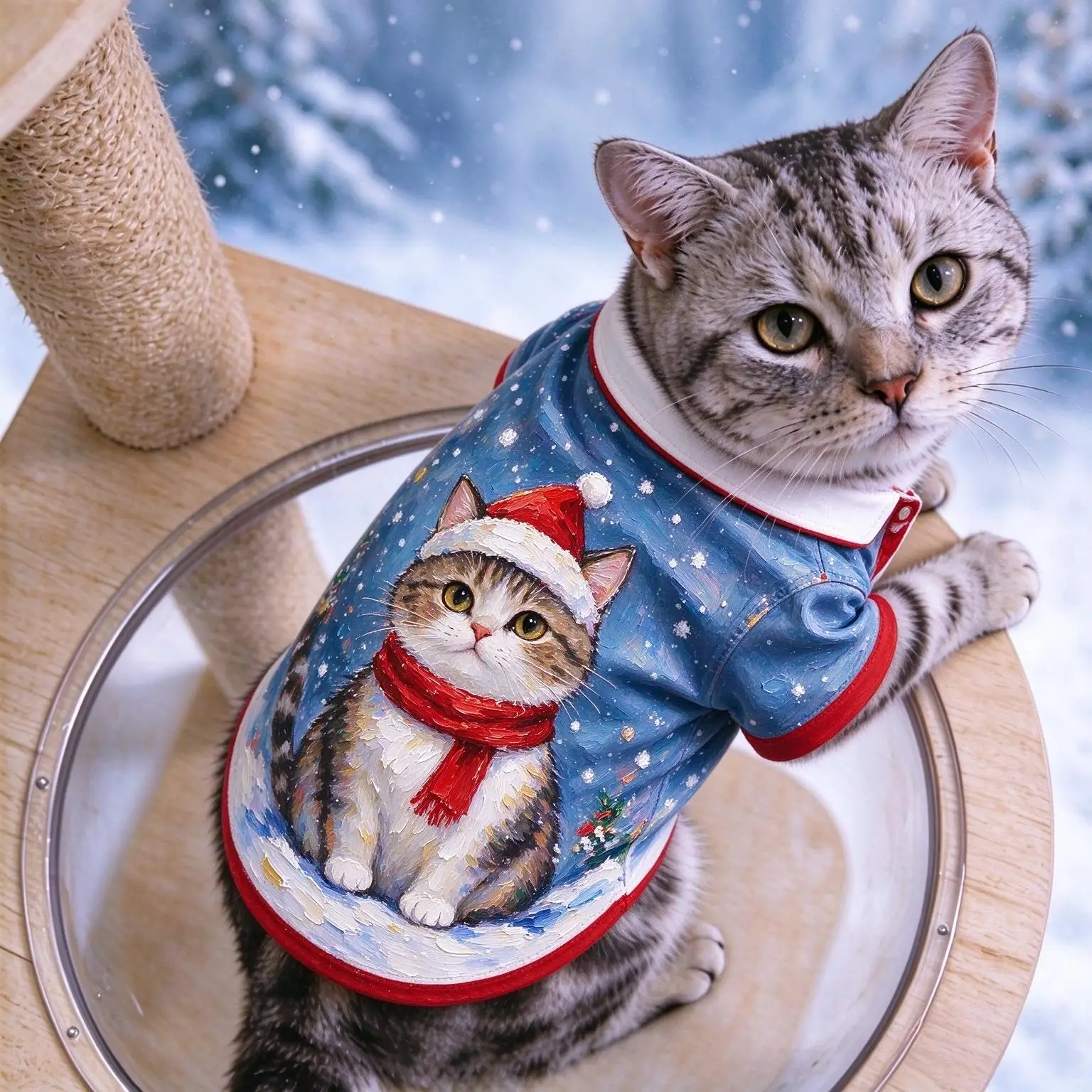 Pet Christmas Lapel Shirt, Snowman Santa Cat Reindeer Print Clothes for Cats & Dogs, Short Sleeve Button Up Top