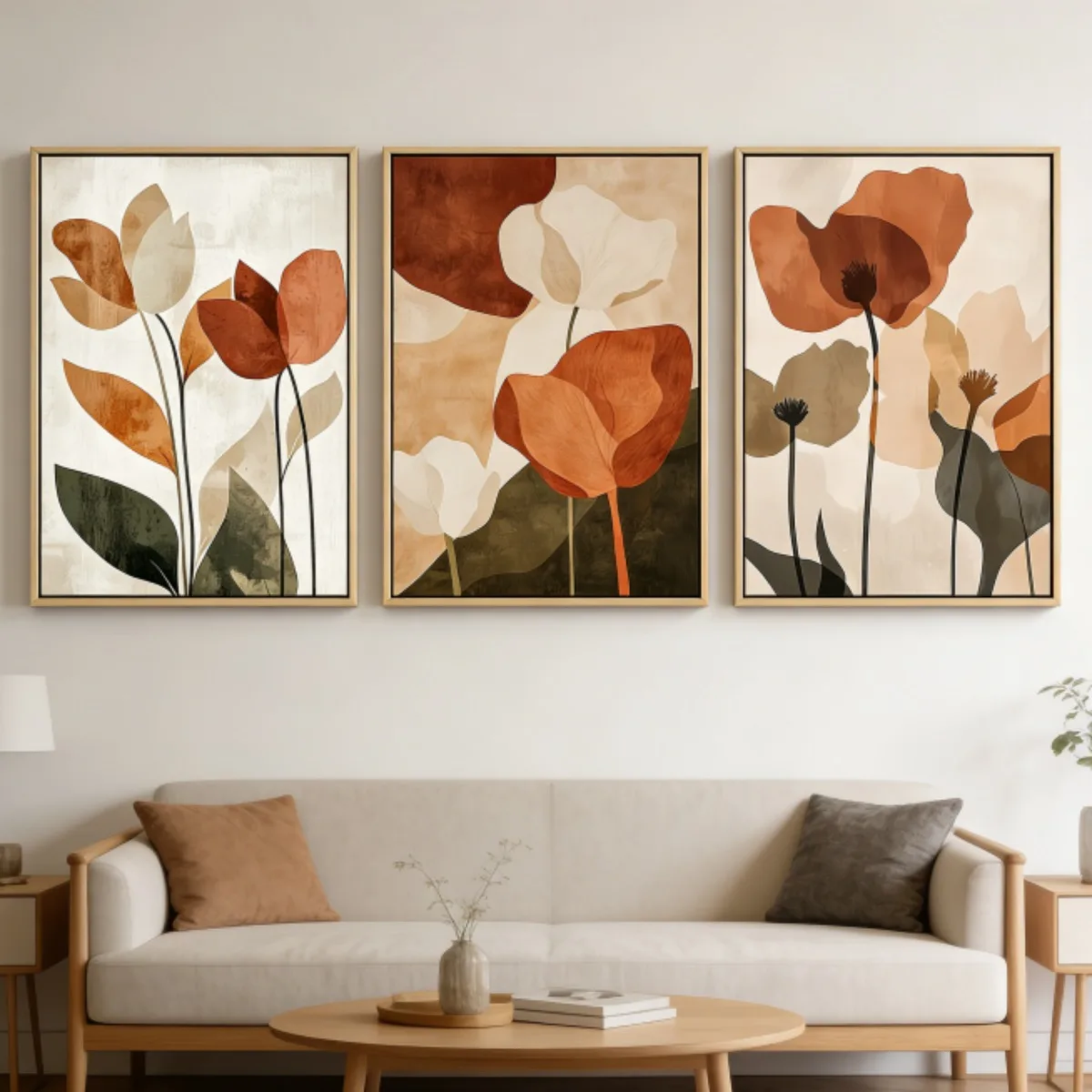 3pcs frameless Canvas Painting /set Bohemian Neutral Floral Canvas Print Poster Modern Minimalism Botanical Art Print Bedroom Wa
