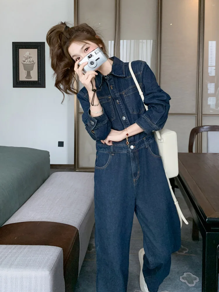 

Hong Kong Sle Retro Denim Overalls Women's Spring 2025 New ular Casual Slimming One-Piece Pants High Waist Long Legs