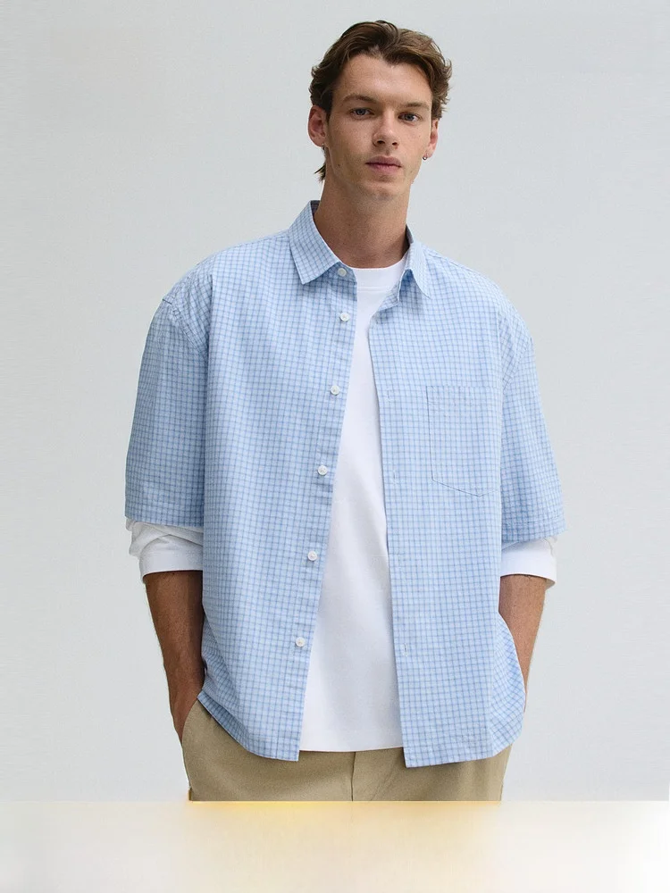 

Мужская рубашка H&M с коротким рукавом, стандартный крой, летняя повседневная одежда, 100% хлопок, стандартной толщины, в стиле кардигана, артикул 1295322