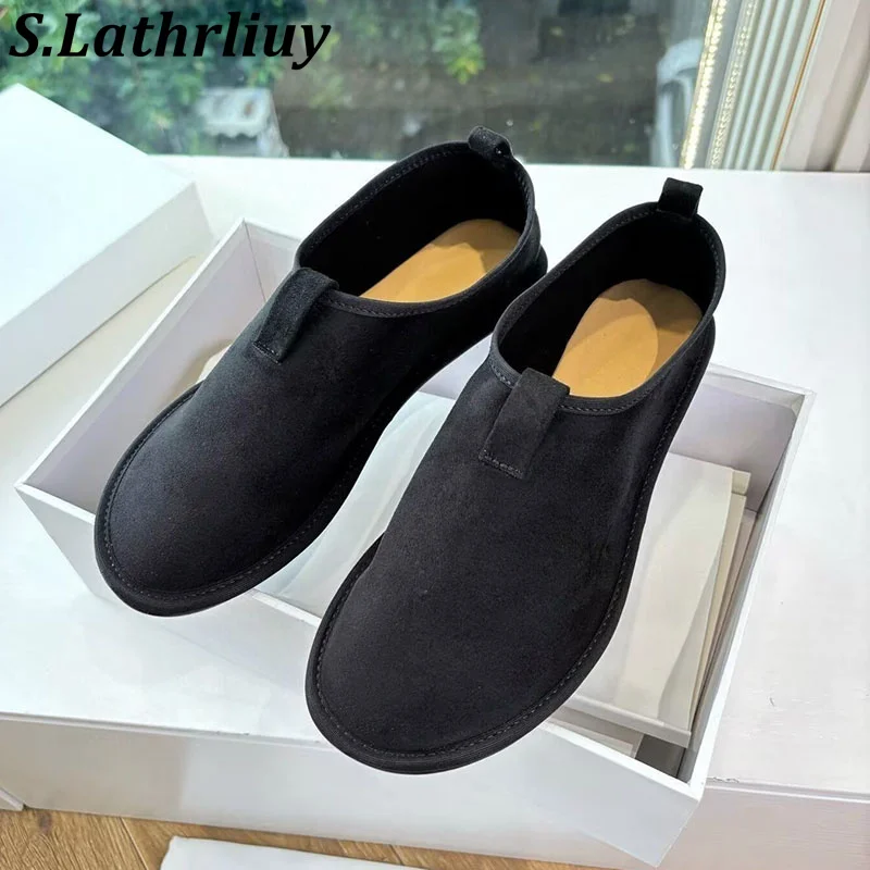 Lazy Loafers Suede Round Toe Women Soft Soled Flat Walking Shoes Spring Autumn Vacation Shoes Grandma Shoes Zapatos De Mujer
