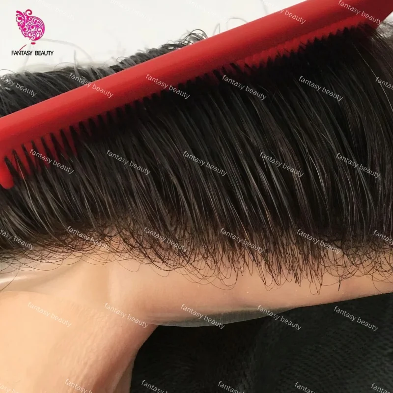 

100% Human Hair Invisible Hairline Vloop Super Thin 0.02-0.03mm Skin PU Base Men Toupee Black Brown Prosthesis Hair Replacement