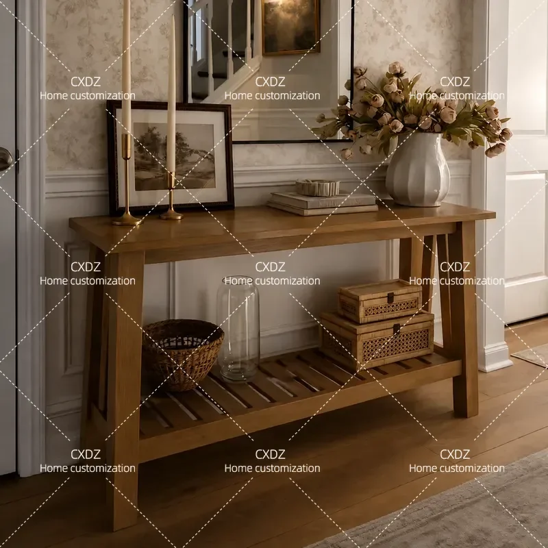 French Retro Solid Wood Entrance Table Medieval Wall Console for Corridor End View Extremely Narrow Decorative Side Table