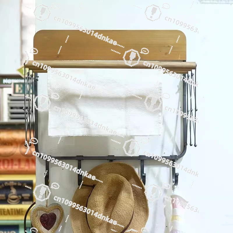 Retro Iron and Wood Combined with Balcony Garden Drying Rack Bathroom Towel Rack Storage Laundry Room Decorations