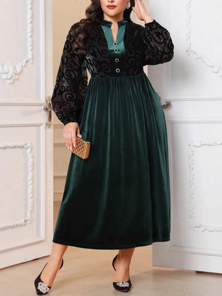 

XL-4XL Одежда больших размеров Платья для женщин Халаты Бархатные с длинным рукавом Уличный стиль Повседневное платье макси большого размера 3XL Негабаритное платье