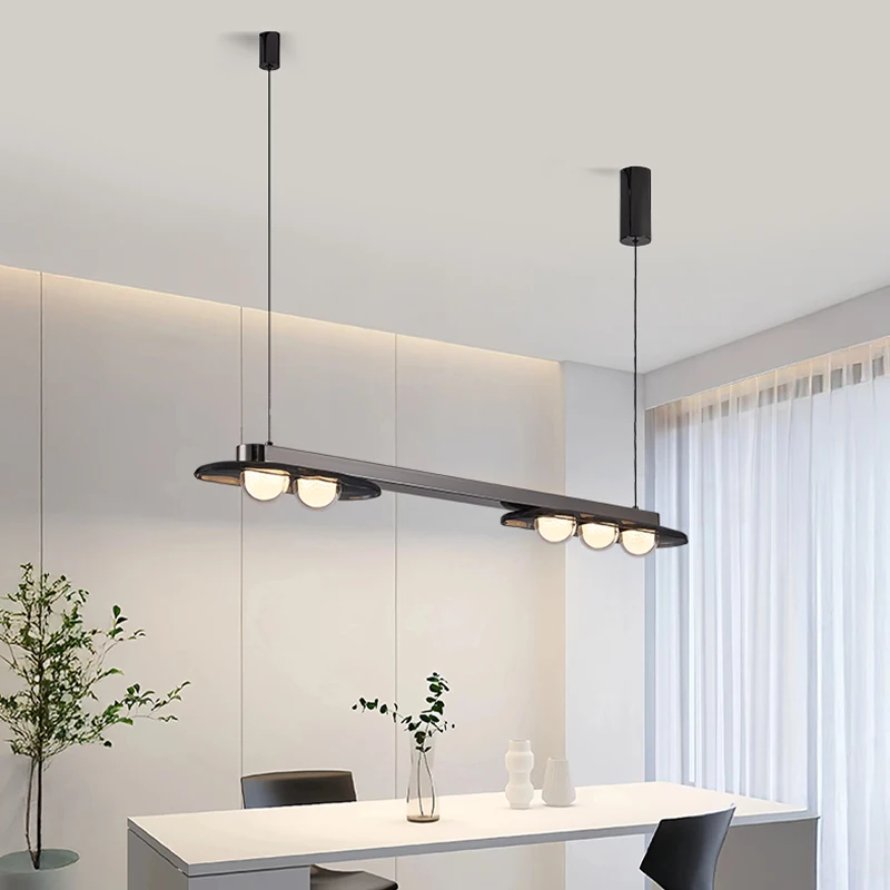 2026 New Restaurant Led Chandeliers Hotel Dining Table One-word Long Glass Chandeliers Modern Home Interior Decor Lighting Lamps