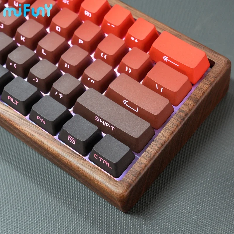 

MiFuny Walnut Wood Mechanical Keyboard 61keys Red Black Gradient Gh60% Keyboard Custom Side Carving RGB Tri Mode Keyboard Gifts