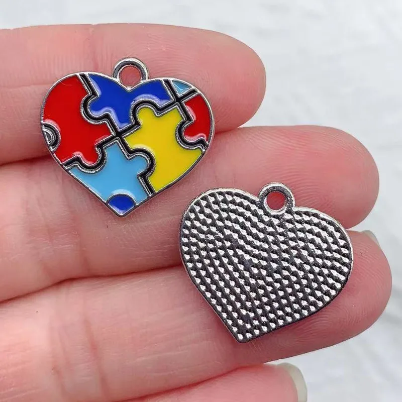 10pcs Enamel autism pendant Colorful Jewelry Making DIY Handmade Craft Puzzle Piece Charms For Bracelet Earrings Cute Gift DIY