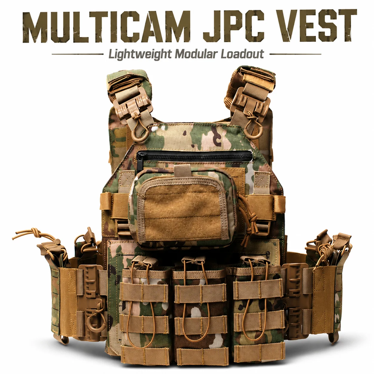 JPC Tactical Vest Quick Release Molle Plate Carrier Lightweight Camo Training Load Bearing Vest for Aorsoft Shooting Hunting
