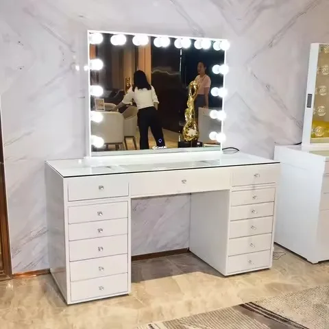 

Hot Selling Modern Lighted Bedroom Chest Vanity Makeup Storage 13 Drawers Dresser with Big Mirror Dressing Table Manufacturer