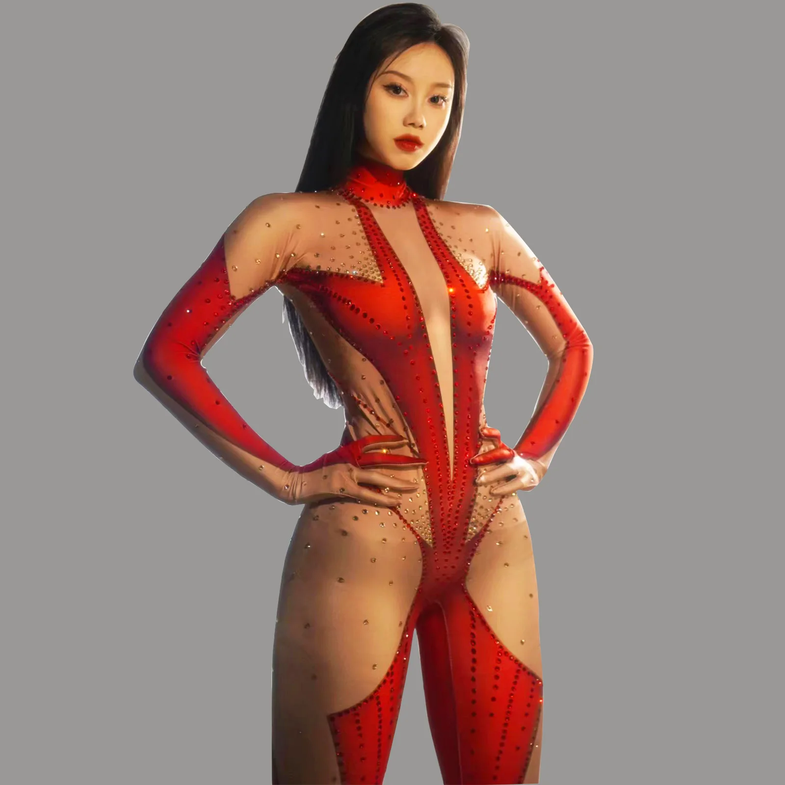 

Sexy Stretch Dance Party Singer Stage Wear Birthday Drag Queen Costumes Glitter Rhinestones Jumpsuit