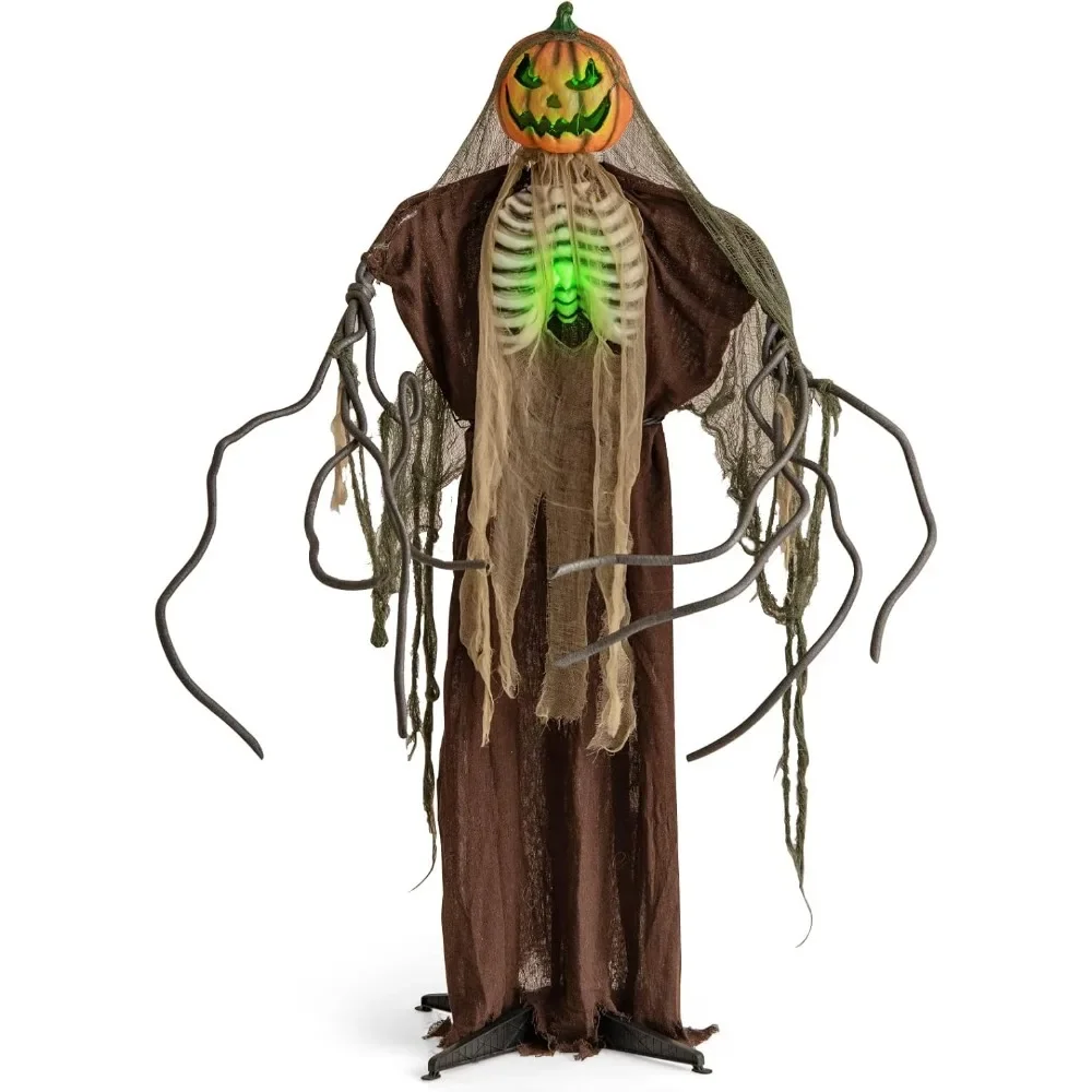 

6 FT Halloween Light Up Talking Ghost Pumpkin with Glowing Ribs and Moving Head, Sound & Touch Activated Standing Prop