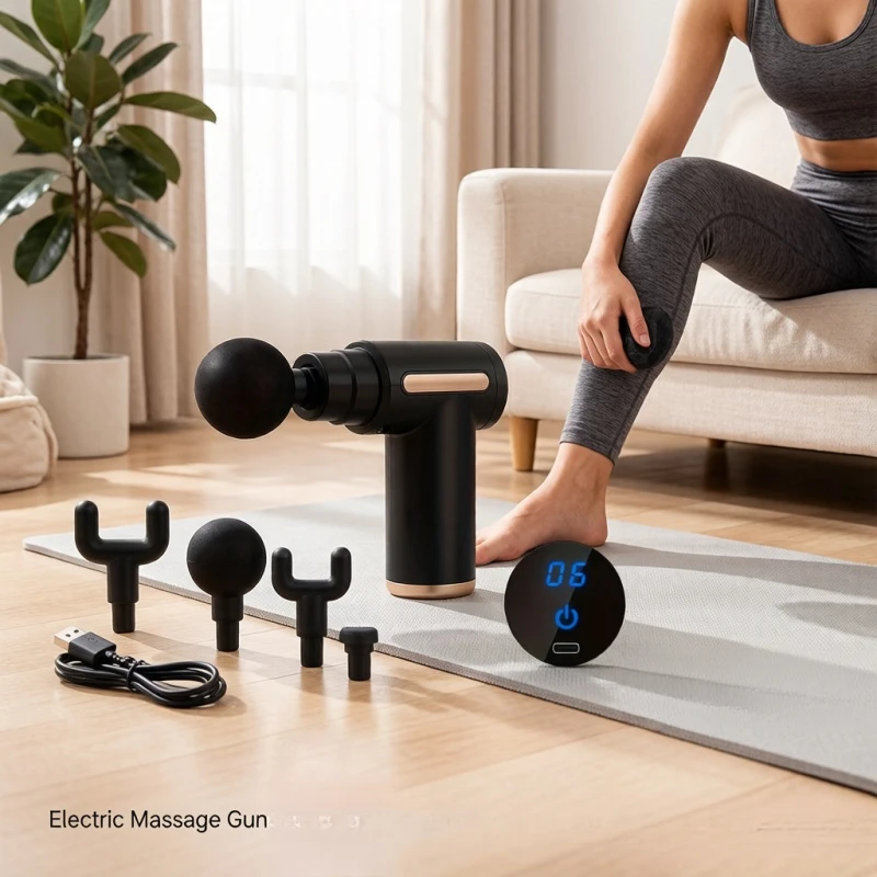 Christmas Stocking Stuffers Compact Electric Fascial Massage Gun, Percussion Body Massager with LED Touch Screen & 4 Replaceable