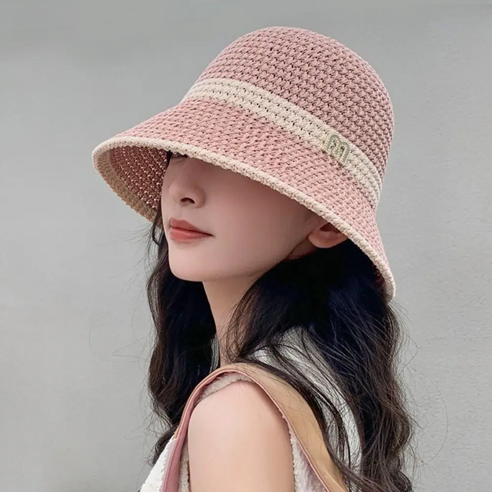 Fashion Knitted Bucket Hat Breathable Hollow Fisherman Hat Foldable Sun Hat Beach