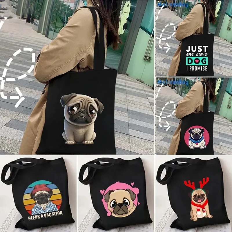 

Funny Poppy Bags Cute Pug Lover Gift DOG Cartoon Mom Adorable Womens Canvas Shoulder Tote Bag Harajuku Shopper Handbag