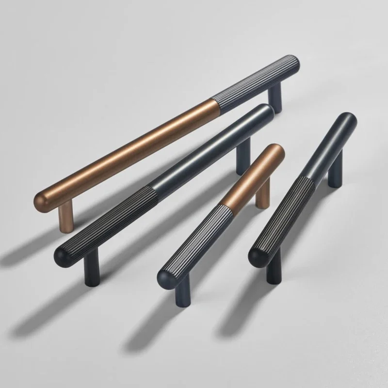 Aluminum Alloy Brown Handle Wardrobe Kitchen Cabinet Drawer Grey Solid Handle Matte Non-Slip Furniture Handle Hardware