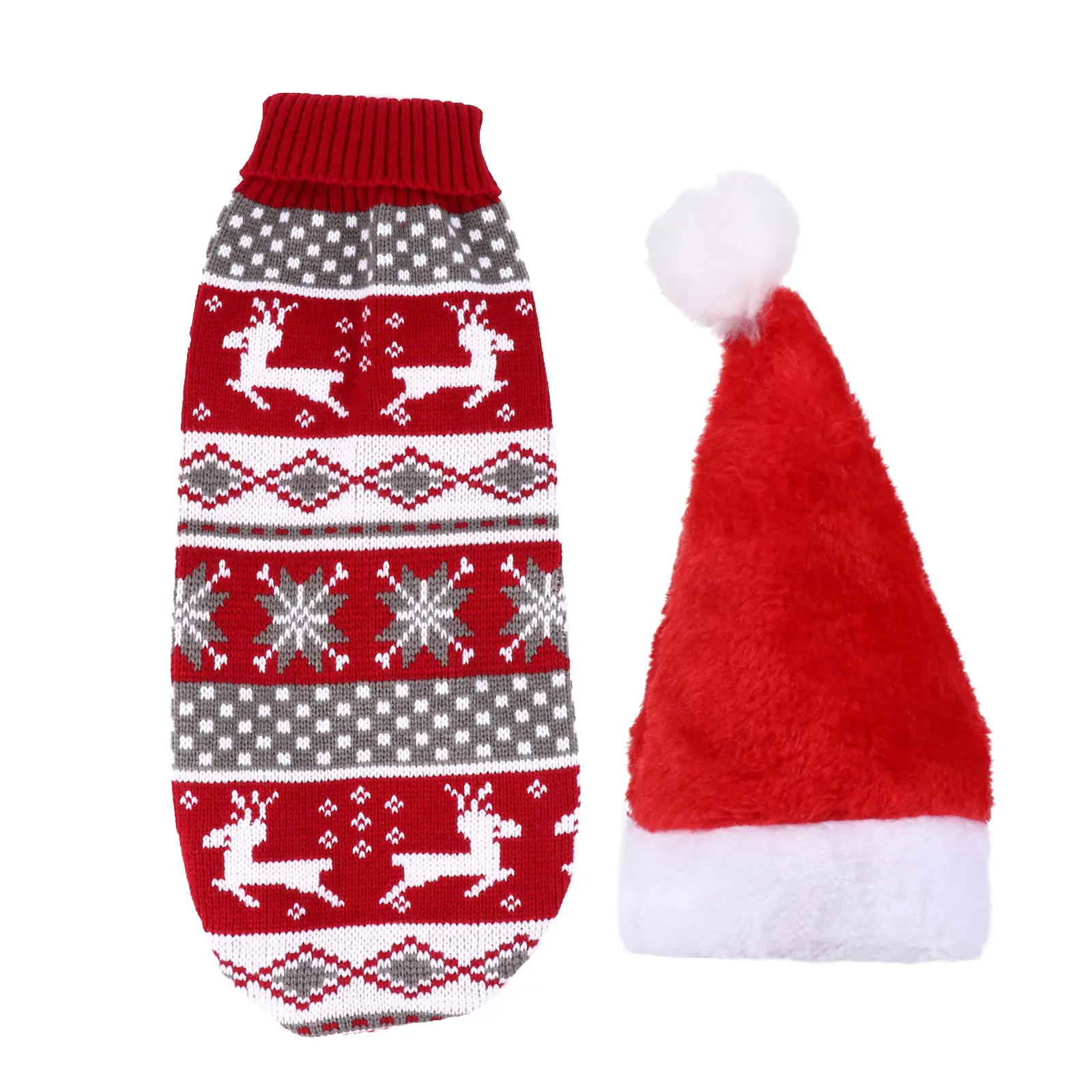 

2Pcs Adorable Reindeer Dog Outfit Christmas Sweater Warm Clothing For Pets