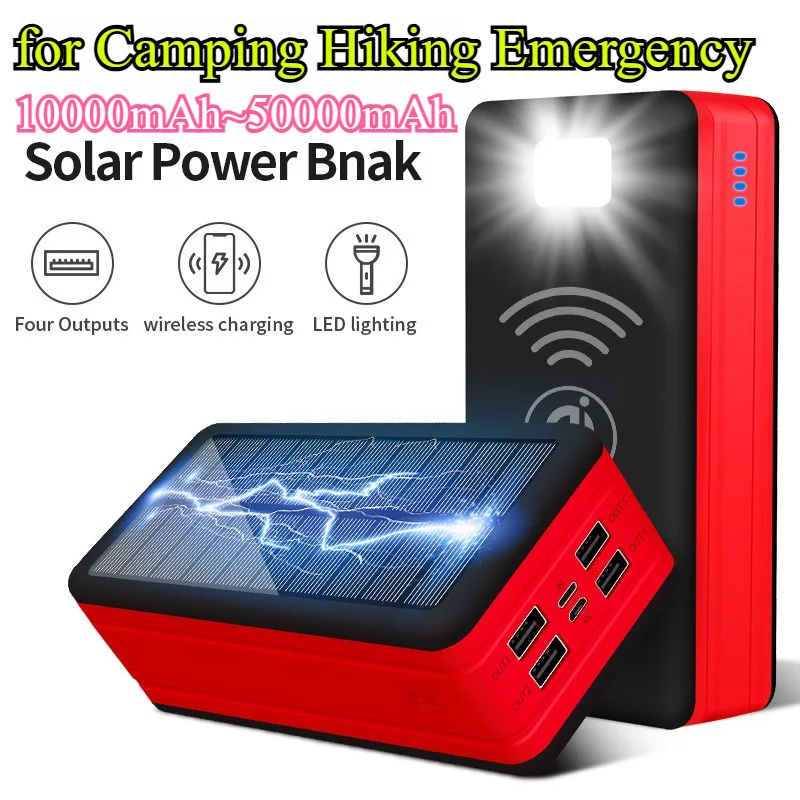 

50000mAh Solar Power Bank with Wireless Charging Outdoor for Waterproof Solar Phone Charger for Camping Hiking Emergency