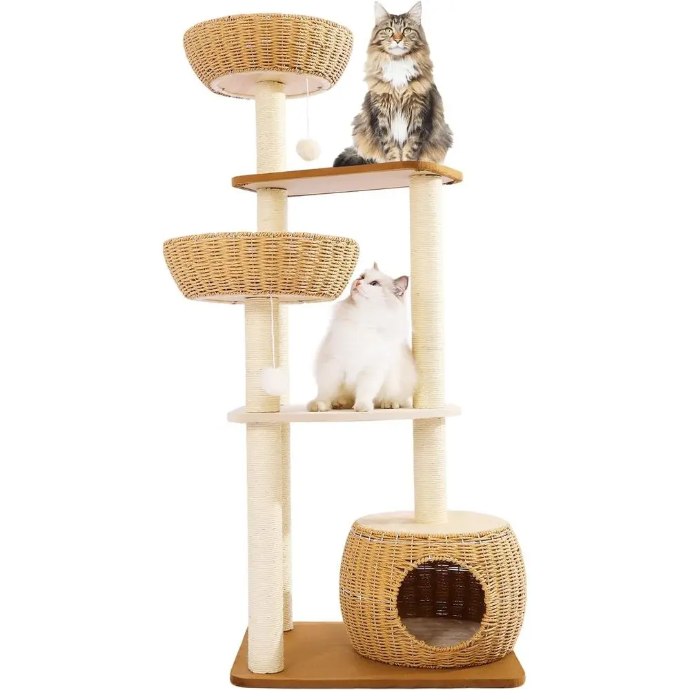 

Multi-Level Sisal Scratch Post for Indoor Cats with Nesting Area