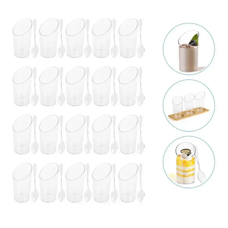 

20PCS 80ml Plastic Pudding Cups Ice-Cream Dessert Mousse Cups Picnic Christmas Party Supplies Matching spoon Kitchen Tool
