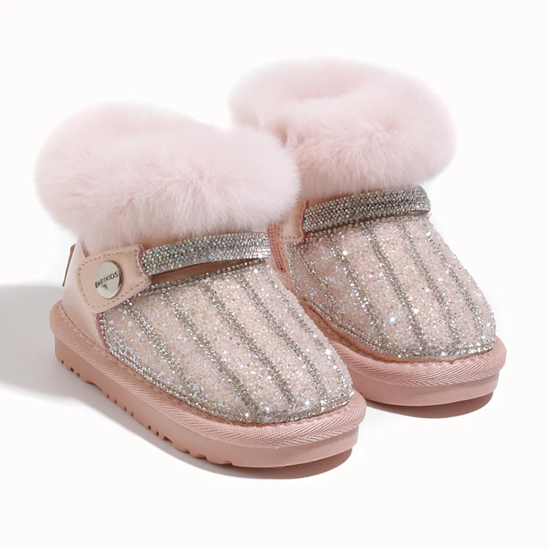 

Зимние сапоги принцессы для маленьких девочек 2024, плюшевые утепленные короткие сапоги с нескользящей мягкой подошвой, теплая детская хлопковая обувь