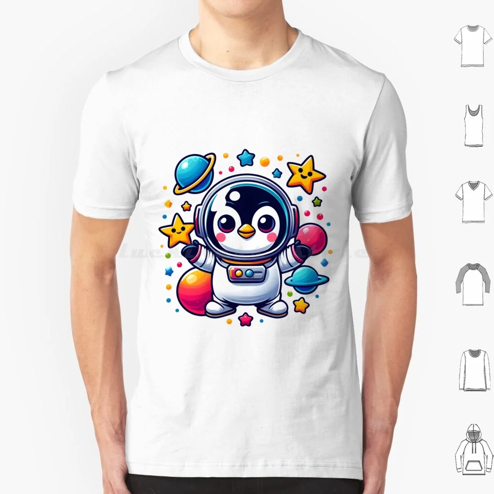 Penguin-Starry Space T Shirt 6xl Cotton Cool Tee Penguin Astronaut Space Planets Stars Cute Cosmic Galaxy Adventure Children