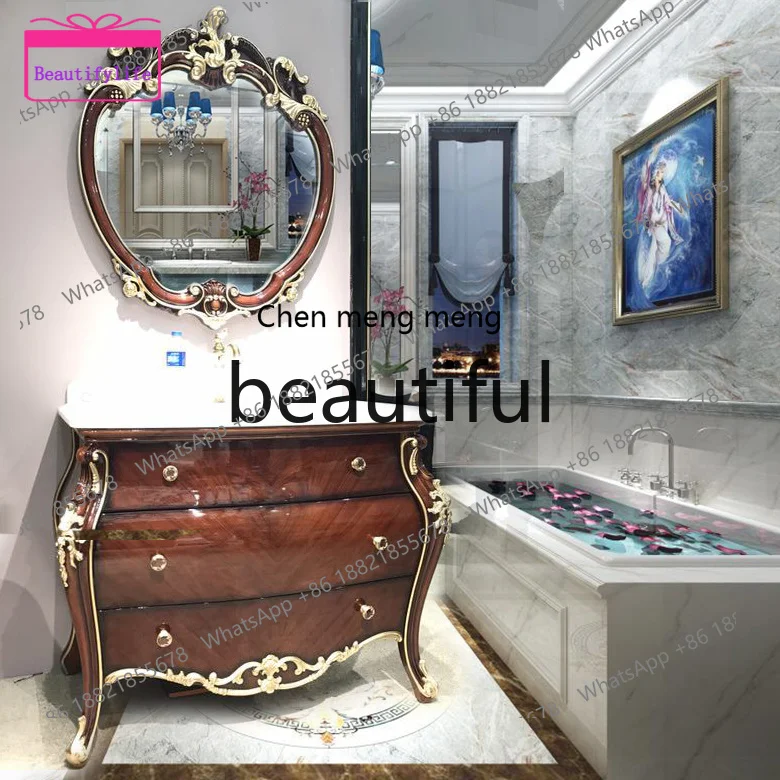 YL New light luxury European bathroom cabinet oak washbasin combination, washbasin bathroom cabinet arc