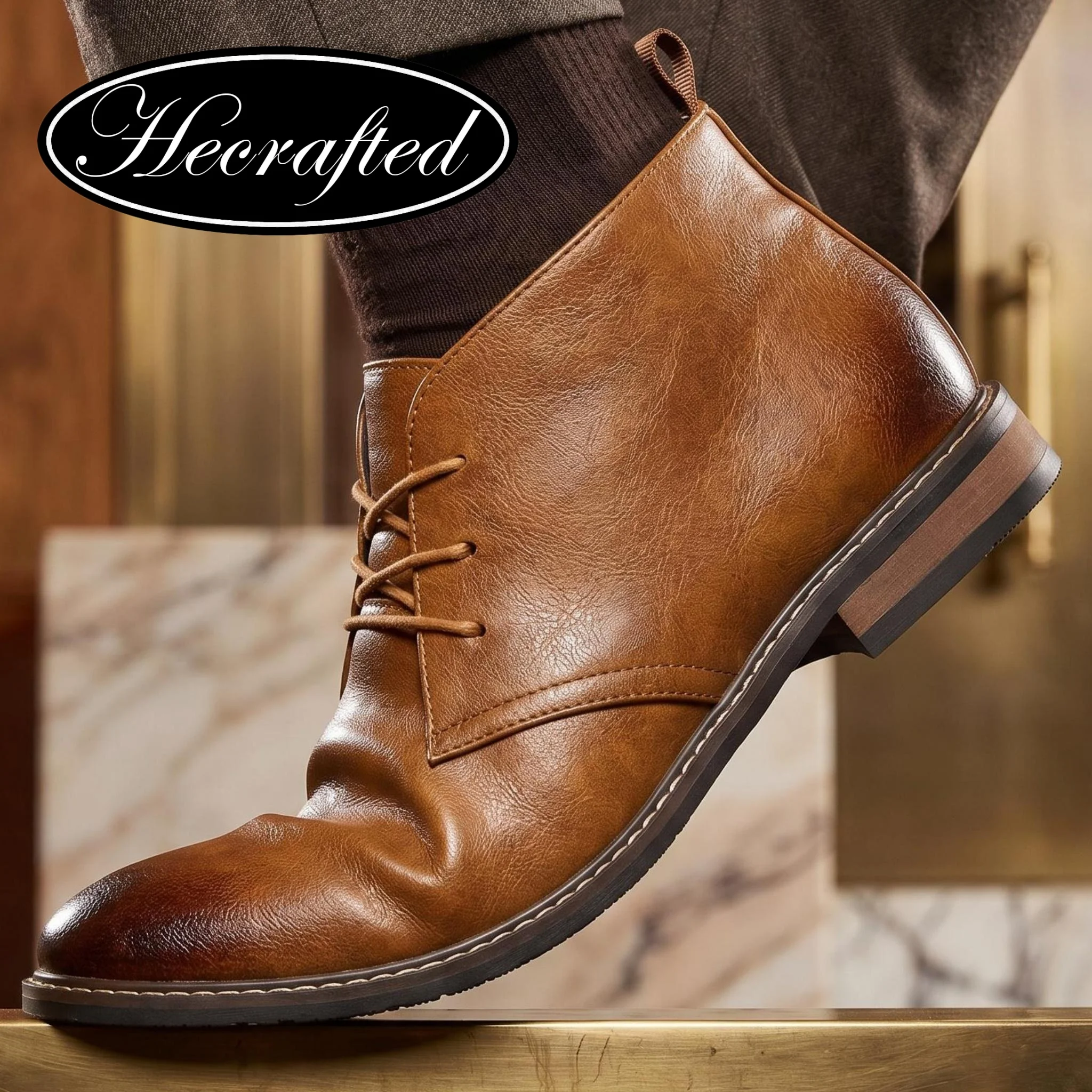 Botas de tornozelo masculinas retrô marca plus size botas de deserto botas de couro confortáveis para homens