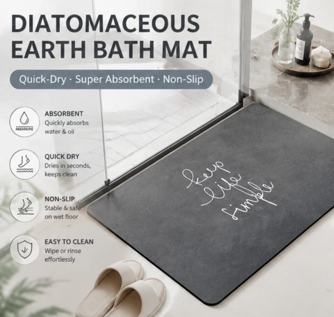 Diatom Mud Bathroom Mat Soft Absorbent Quick Drying Non Slip Bath Rug Door Floor Carpet for Home Bathroom