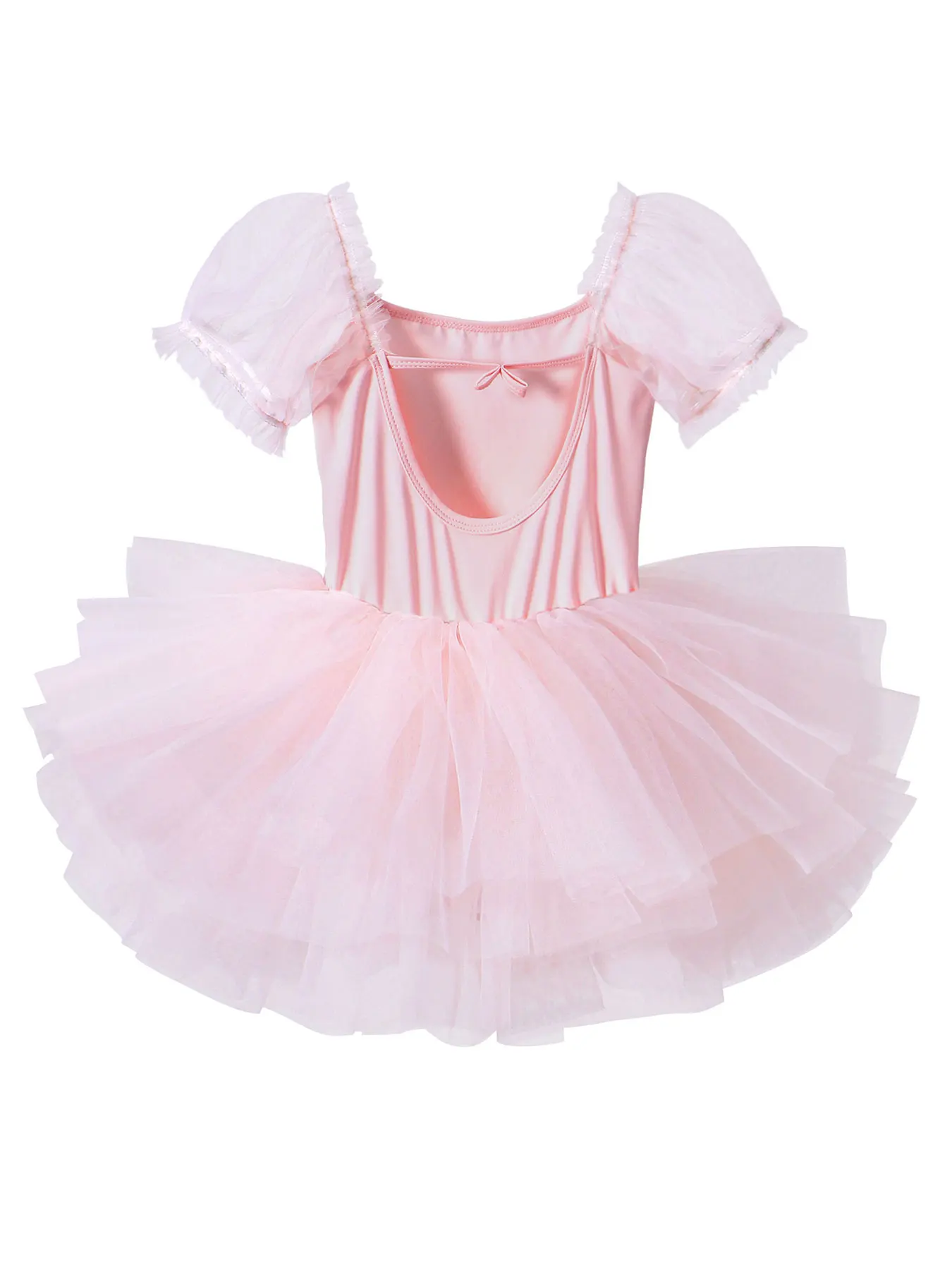 Princess Puff Sleeve Mesh Tutu Dress with Stylish Back Design, Breathable Wedding Flower Girl Dress, Fashionable Party Performance Dress