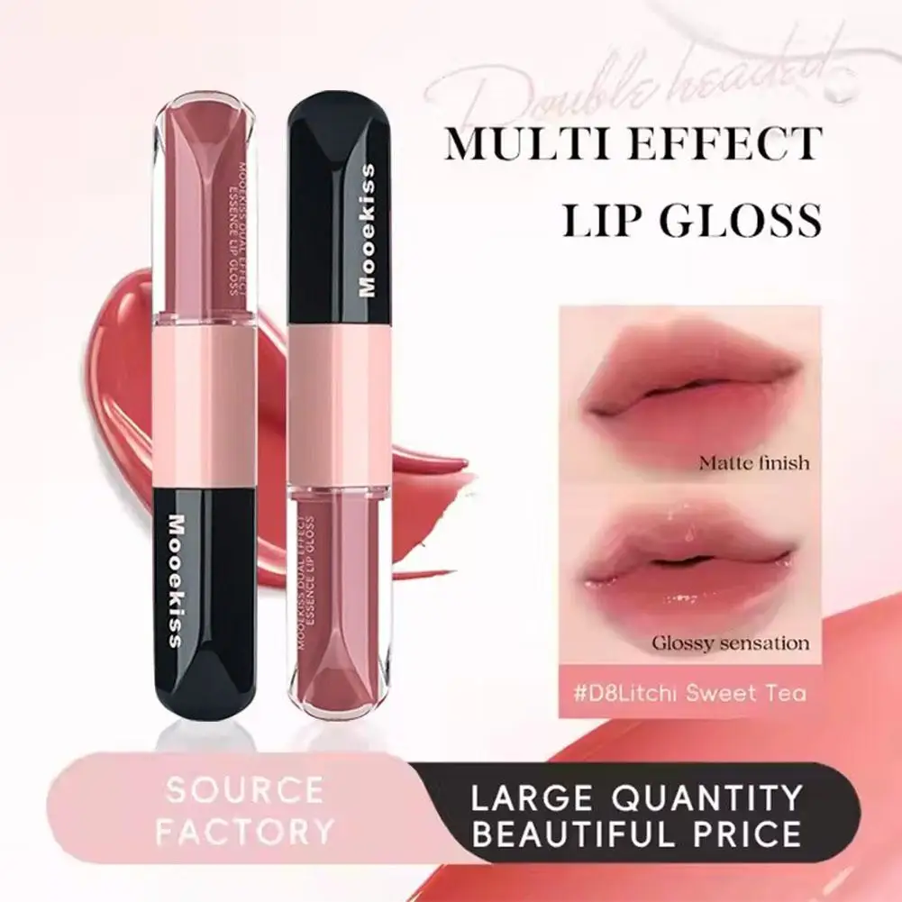 Mooekiss Doppelköpfiger Lipgloss-Spiegel, feuchtigkeitsspendender, langanhaltender Bürstenkopf, Antihaft-Becher, filmformender Lippenglasur-Lippenstift, 3,2 g