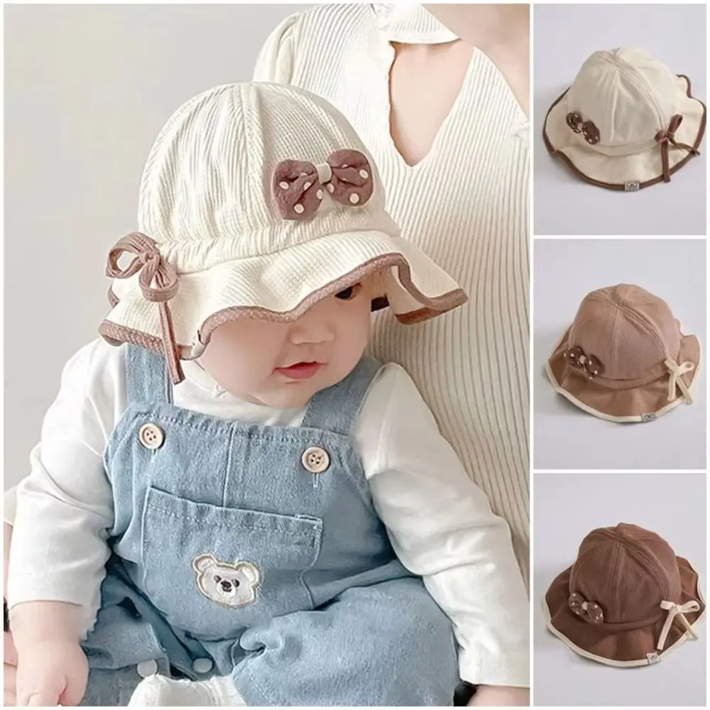 

Sunshade Caps Ruffle Bows Baby Bucket Hat Cute Adjustable Drawstring Fisherman Hat Soft Brim INS Baby Sun Visor Hat Travel