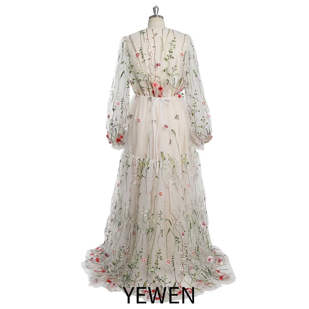 YEW231004-Elegant Vestido Floral Bordado Lace, Vestido de tule com frente aberta, Vestido de maternidade, Vestidos de noite para foto