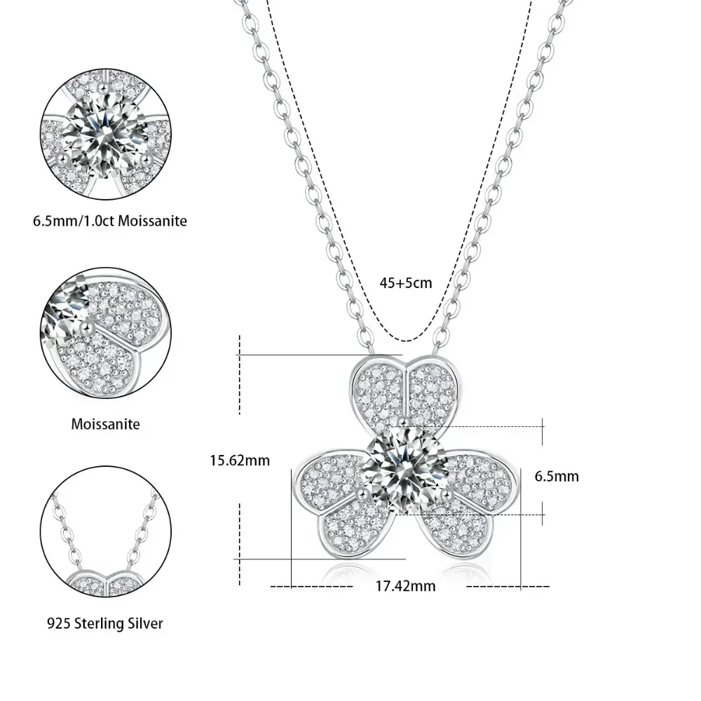 0.5-1CT Moissanite Necklace for Women D Color VVS1 925 Sterling Silver Original Certified Chain Diamond Clover Pendant Jewelry