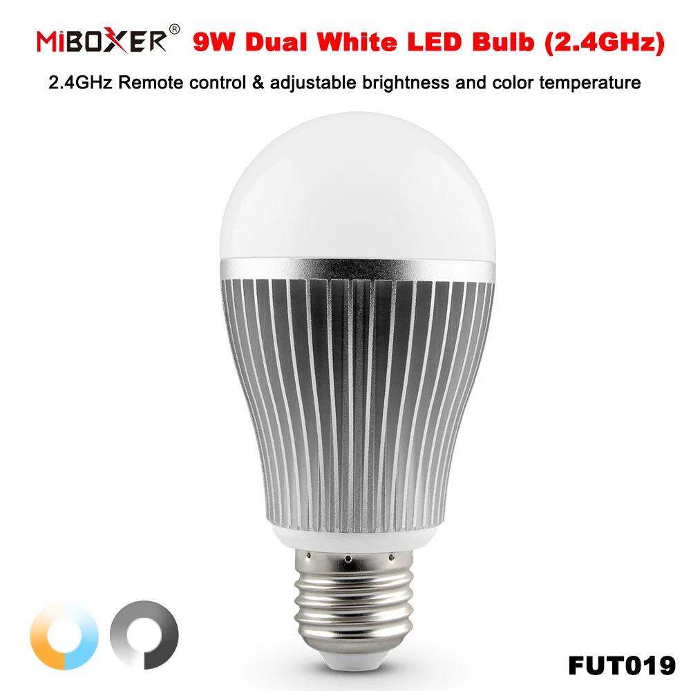 لمبة ليد Miboxer-Smart Tuya ، FUT019 ، AC100-V ، wghz ، E27 ، 9W CCT ، أبيض مزدوج ، CW/WW درجة حرارة اللون ، سطوع قابل للتعديل ، FUT019