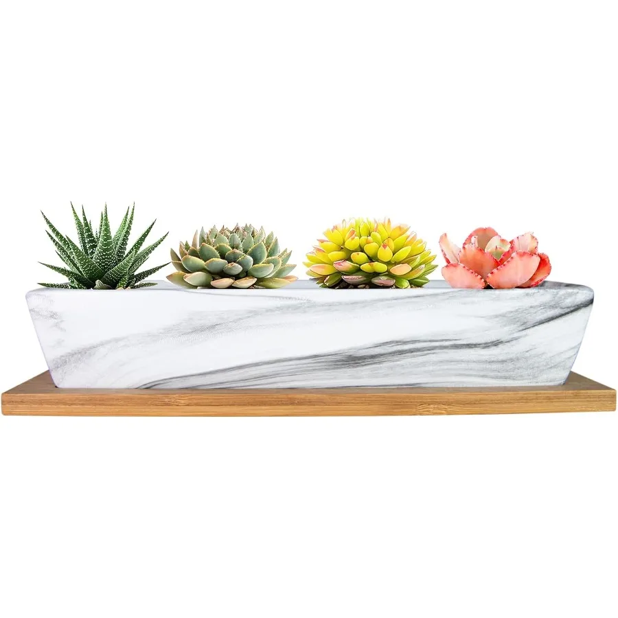 

Сочные горшки 9,8-дюймовые керамические горшки для суккулентов с дренажем Маленький горшок для бонсай с бамбуковым подносом Мини-кашпо для цветов кактуса P