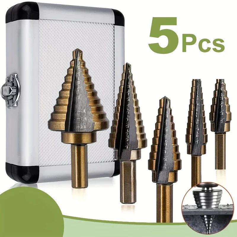 tool-box-metal-drilling-tool-5pcs-cobalt-multiple-hole-step-drill-set-aluminum