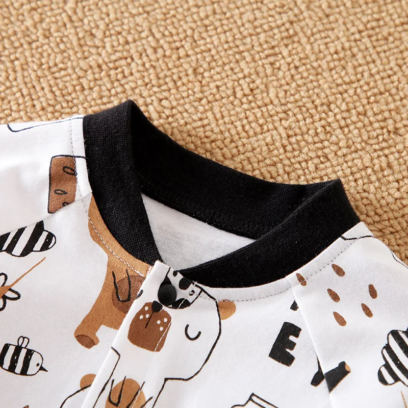 0-18 Baby Long Sleeved Jumpsuit Cute Cartoon Brown Bear Printed Cotton Comfortable And Soft Spring And Autumn Newborn Clothes