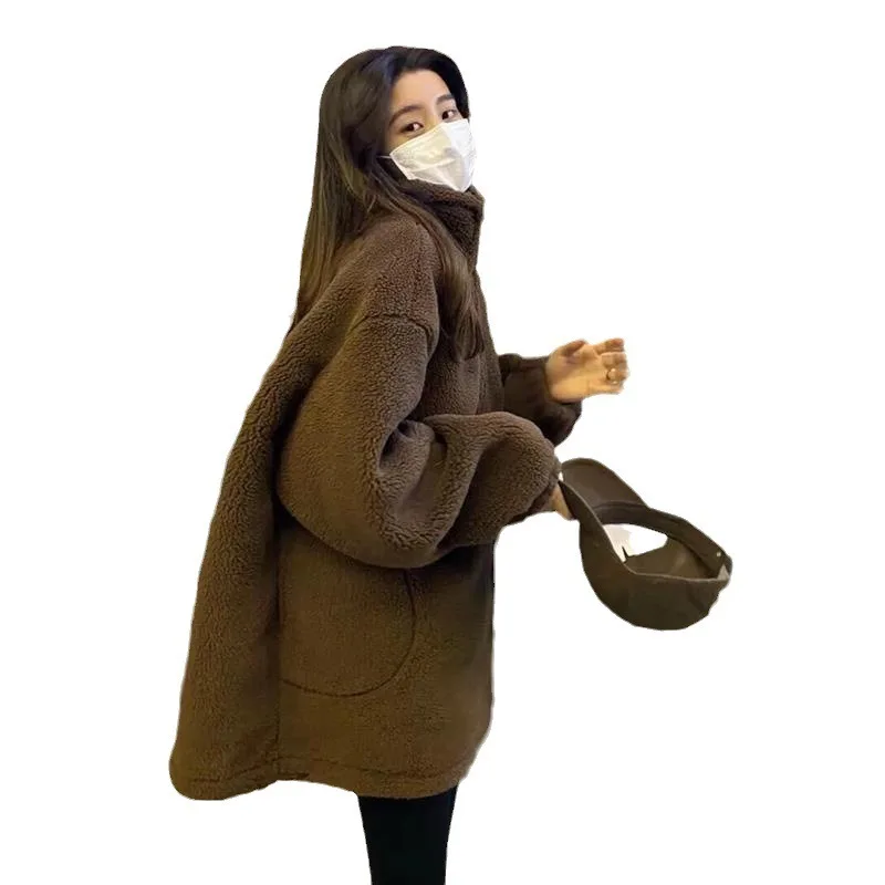 Kurtka damska w stylu koreańskim z imitacji wełny jagnięcej na jesień i zimę 2025, nowa, ekskluzywna kurtka z pogrubionym wzorem, niszowy top.