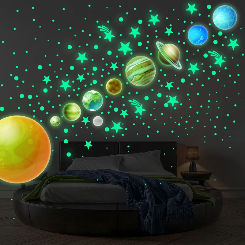 

Nine Planets Circular Dots Stars Luminous Stickers Children's Room Fluorescent Wall Stickers Decorations Glow in The Dark