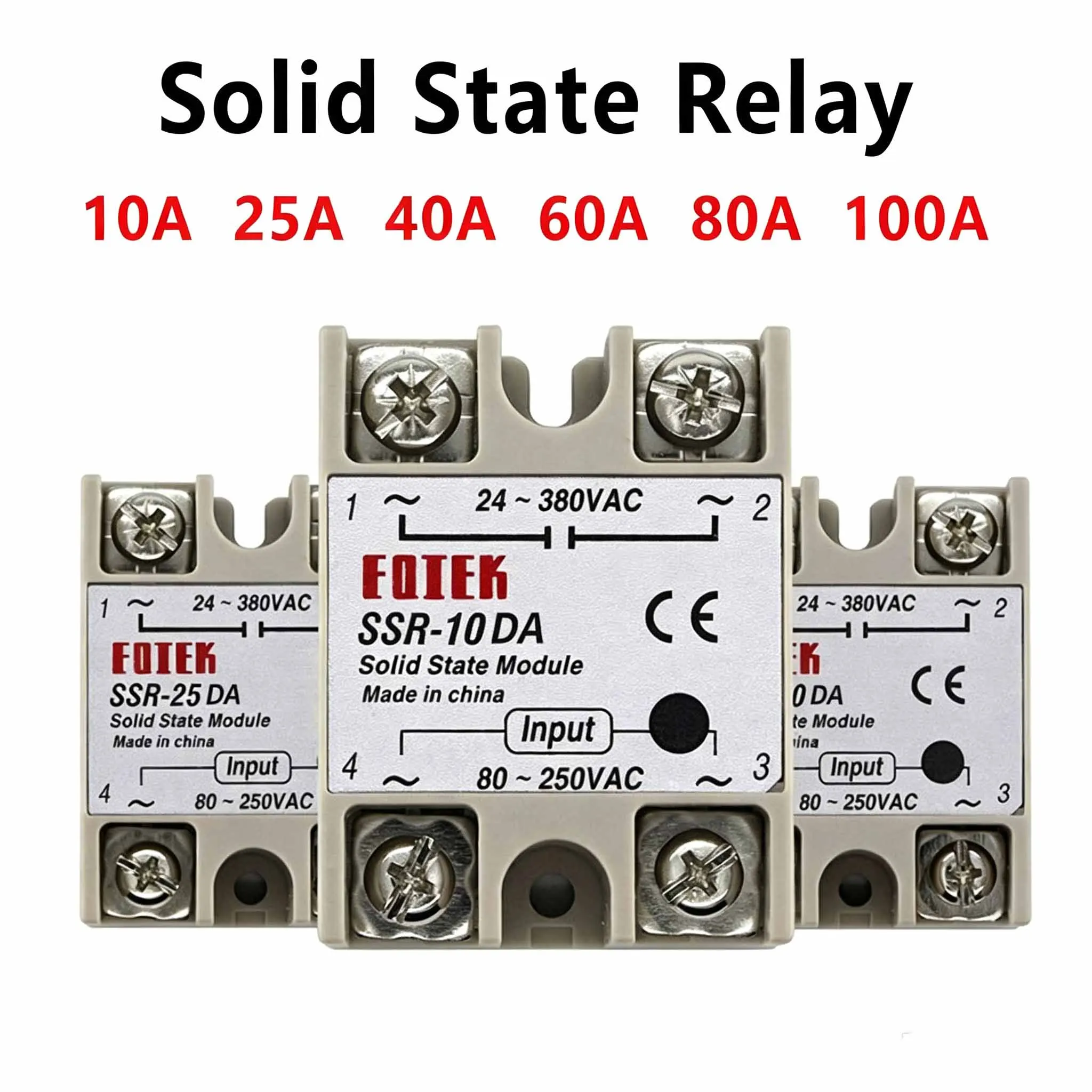 SSR‑10DA SSR‑25DA SSR‑40DA Solid State Relay Module,10A 25A 40A DC3‑32V Input AC24‑380V Output DC‑to‑AC Relay Automation