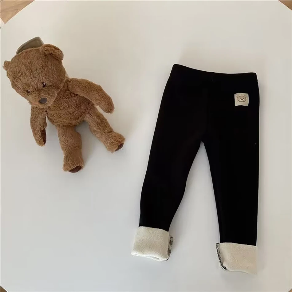 Children Plush Long Pants with Full Body Cartoon Prints Unisex One Piece Leggings for Easy Dressing Ideal for Autumn and Winter