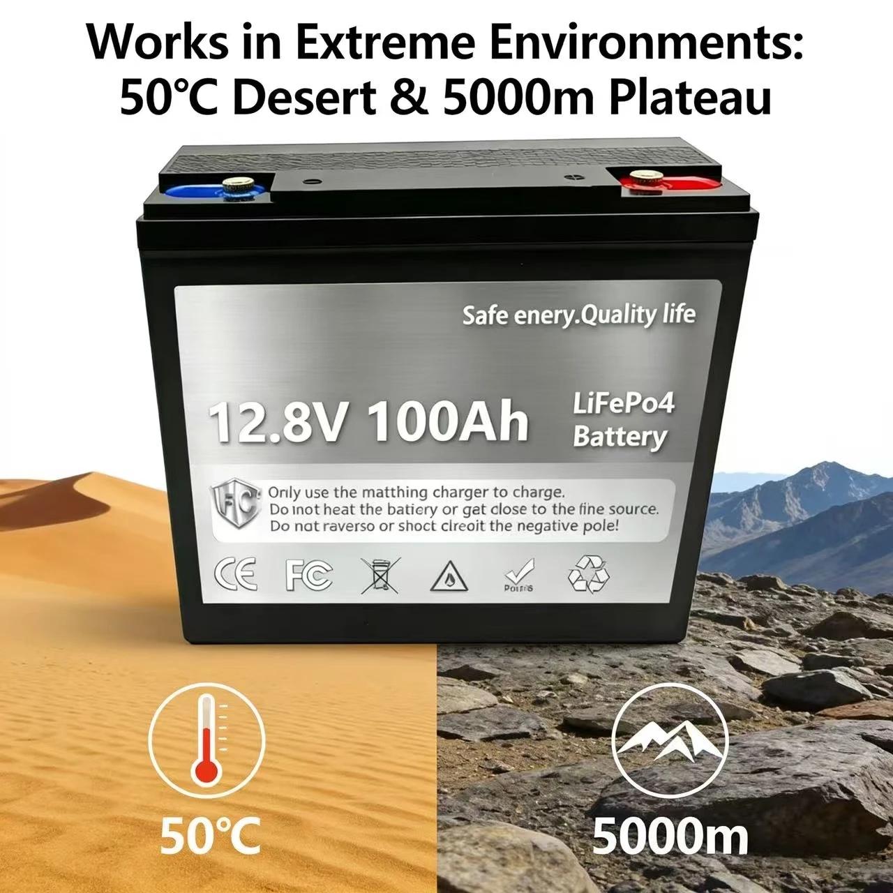 

100Ah LiFePO4 Rechargeable Battery 12.8V - Explosion-Proof 100A BMS, For Low Self-discharge Solar RV Camping Standby Battery