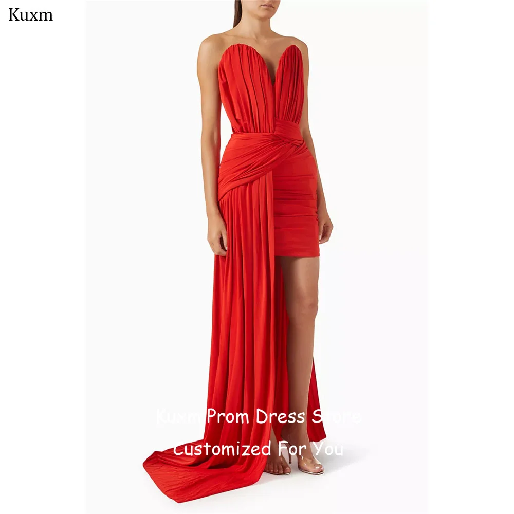 Kuxm Red Chiffon Prom Gowns Backless Short Sweetheart Formal Homecoming Dresses Women Sleeveless Vestidos De Fiesta Customized