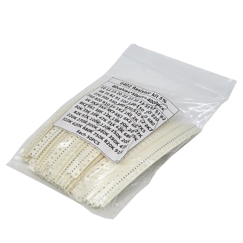 4000PCS 0402 SMD Resistor Kit Assorted Kit 10ohm-910K Ohm 5% 80ValuesX 50pcs=4000Pcs Sample Kit