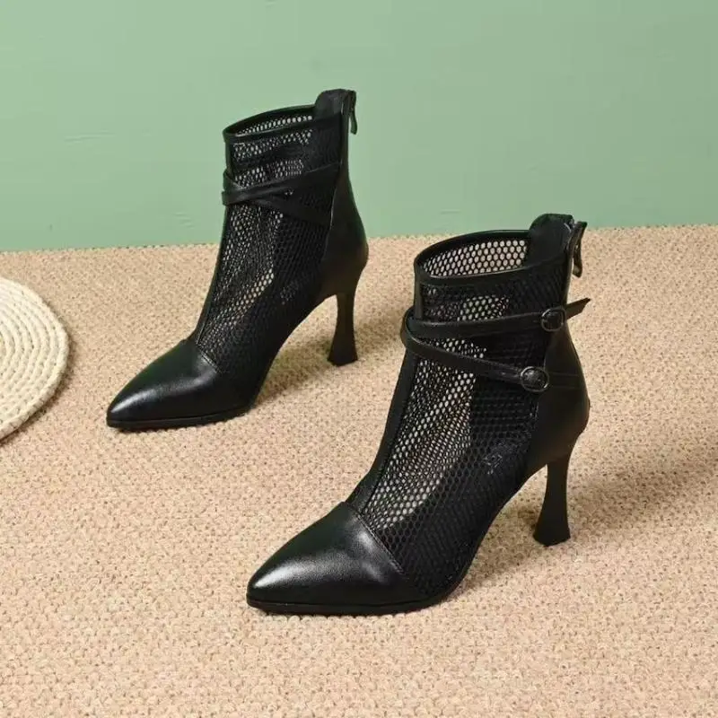 Women's Breathable Hollow Out High Heel Short Boots Korean Style Flat Heel Summer Autumn Seasonal Outdoor Boots