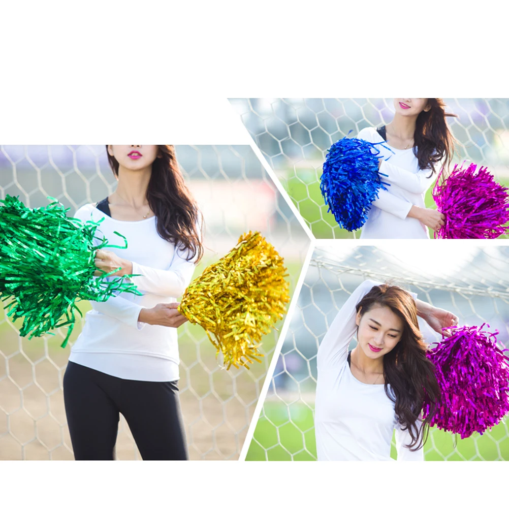

10 Pcs Cheerleader Supplies Glitter Pom Poms Plastic H Golden Silver Lightweight Durable Sports Game Accessory Team Events