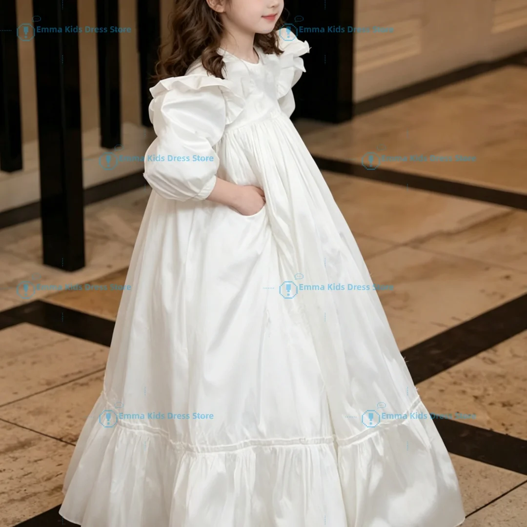

Custom Simple Flower Girl Dress Satin Bow Children's Girl A-line Bridesmaid Dress Pageant First Wedding Communion Dress