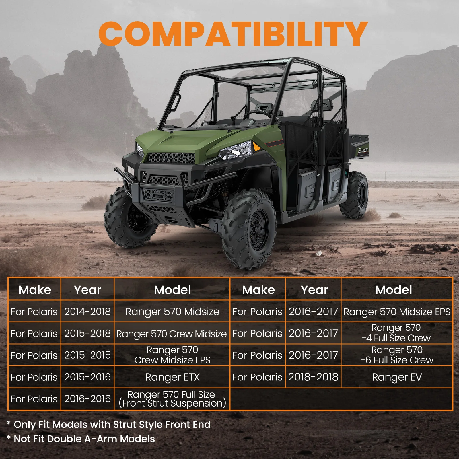 2" Lift Kit fit Polaris Ranger 570 Midsize Crew 2014-18 570 Midsize EPS 2016-17