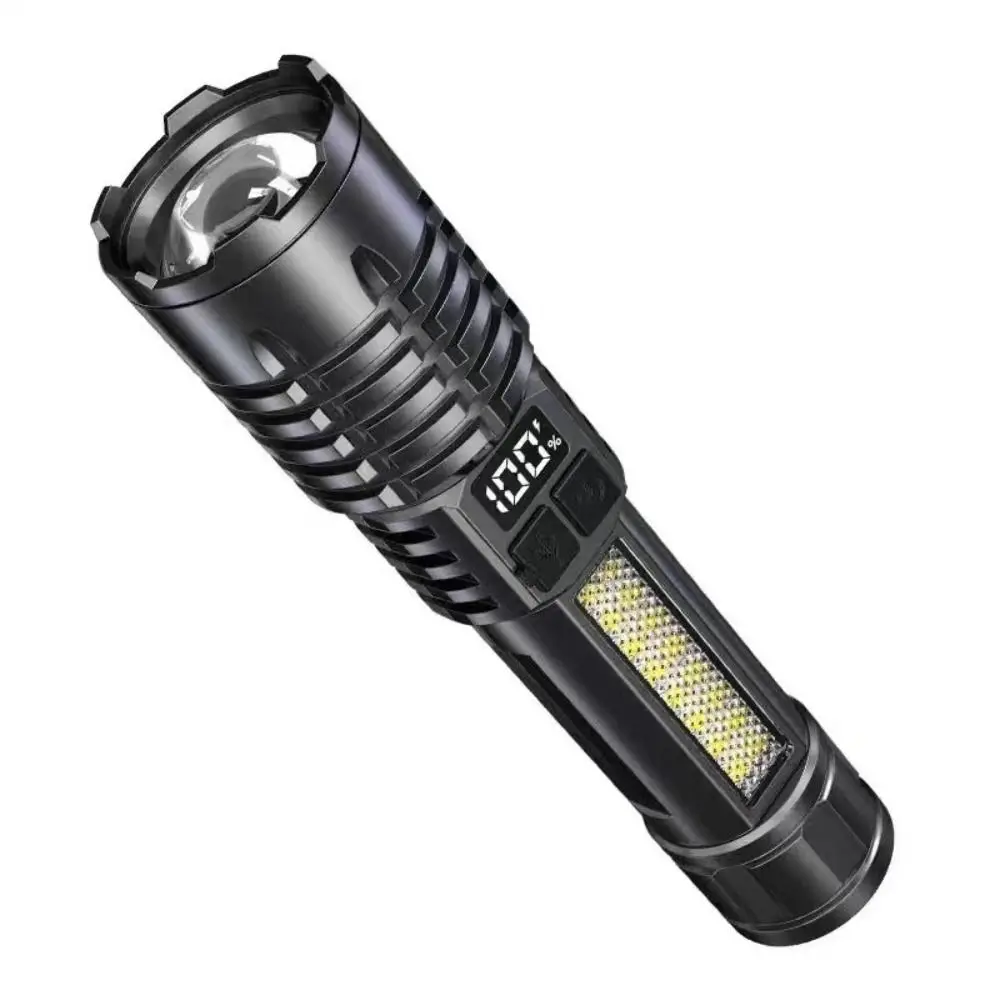 5 Levels Strong Light Flashlight Rechargeable with Side Light Led Flashlight Zoom Digital Display Outdoor Flashlight Outing